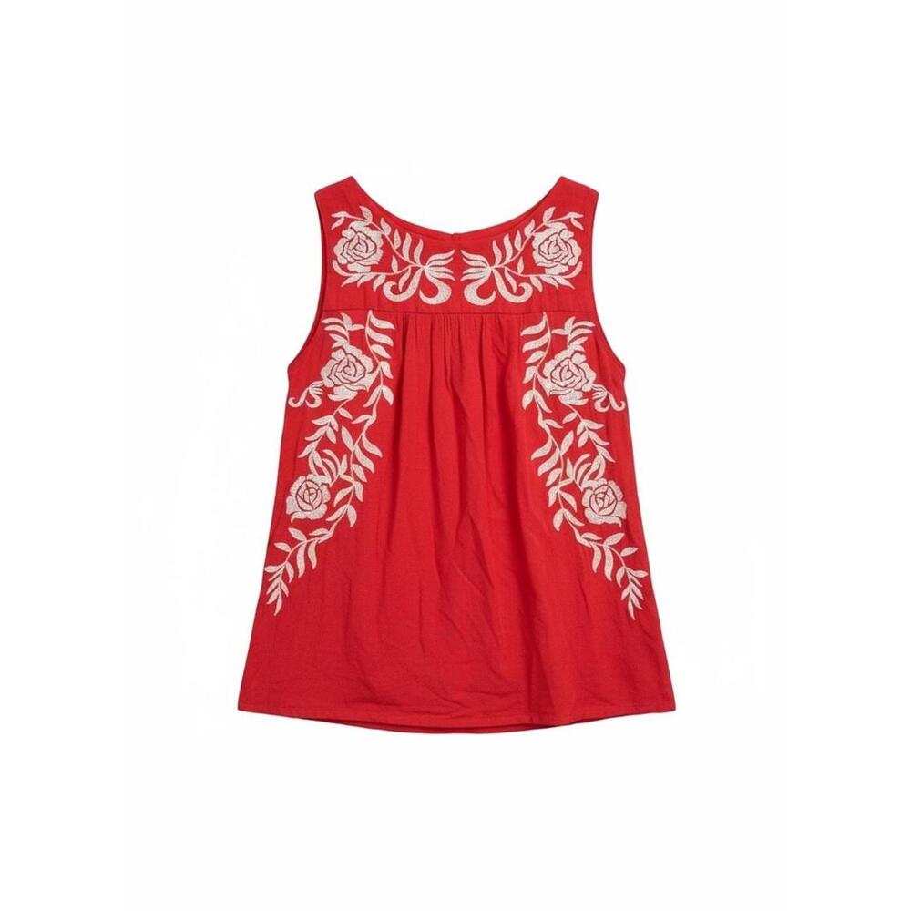 THML Embroidered Sleeveless Top Red BohoStyle Cottagecore  Anthropologie Classic